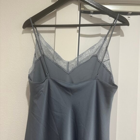 Victoria's Secret Blue Grey Gray Satin Midi Lace Trim Slip Size Large - Picture 4 of 5